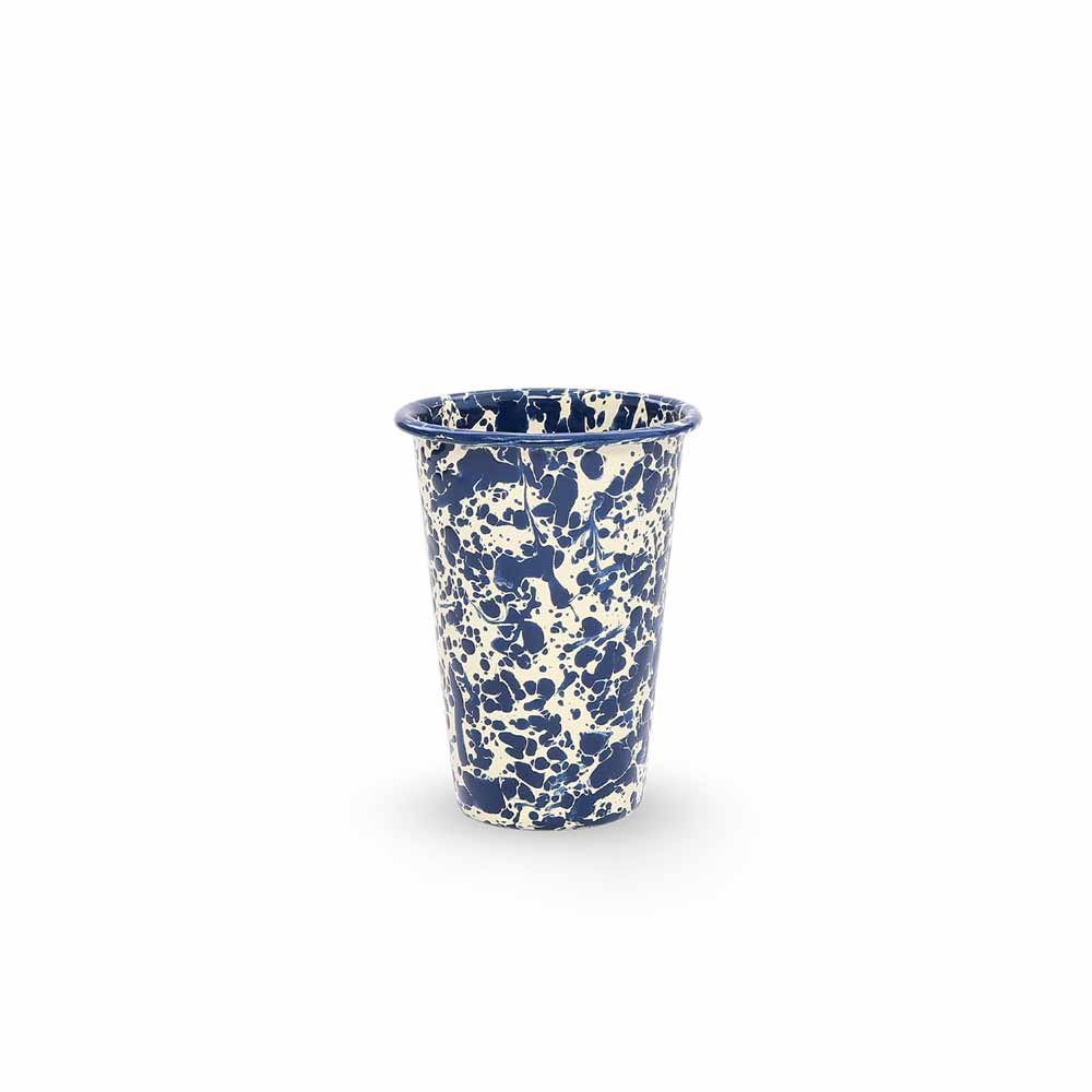 Splatter Enamelware 14 oz Tumbler: Navy & Cream Splatter
