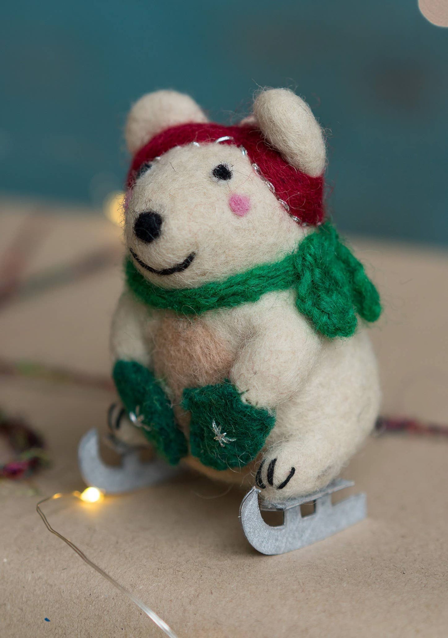 Felt Polar Bear on Ice Skates