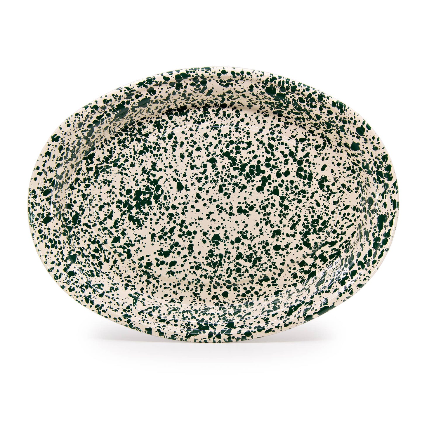 Splatter Enamelware Oval Platter: Green & Cream Splatter
