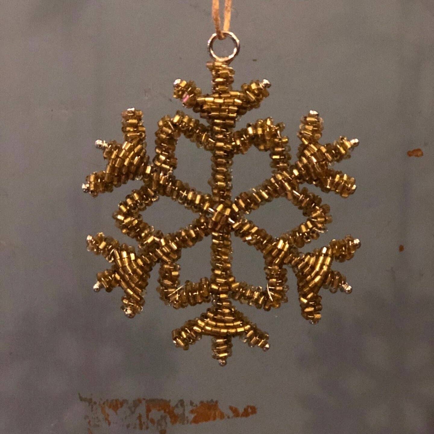 Antique Gold Glass Beaded Smallest Snowflake