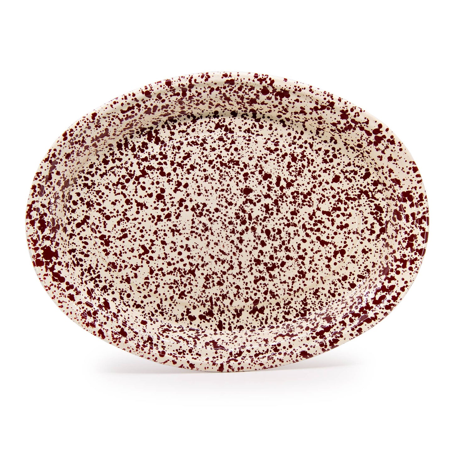 Splatter Enamelware Oval Platter: Burgundy & Cream Splatter