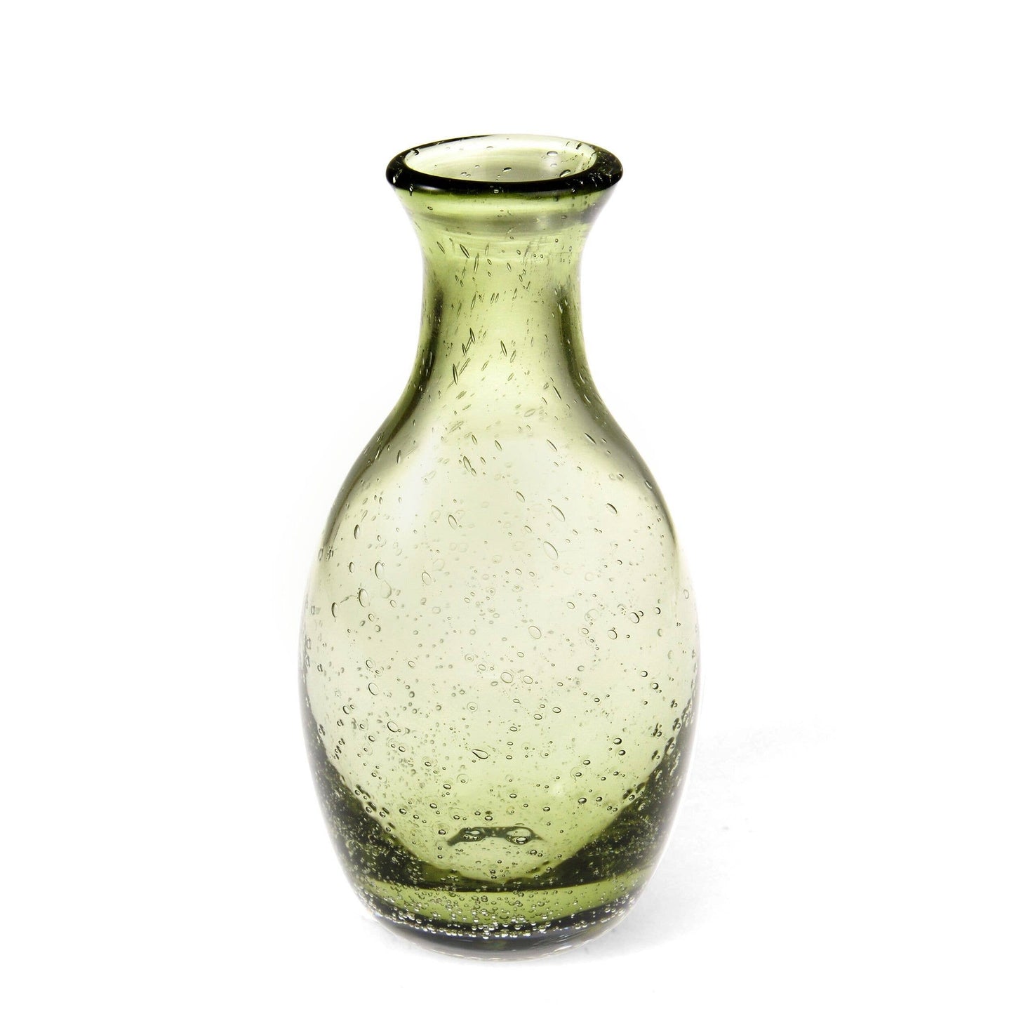 Hand Blown Bubble Glass Vase (14cm) - Olive Green