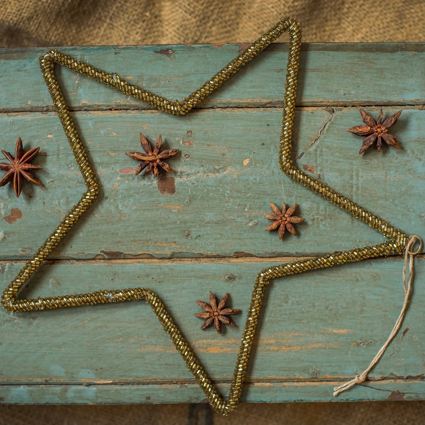 Antique Gold Glass Beaded Medium Star