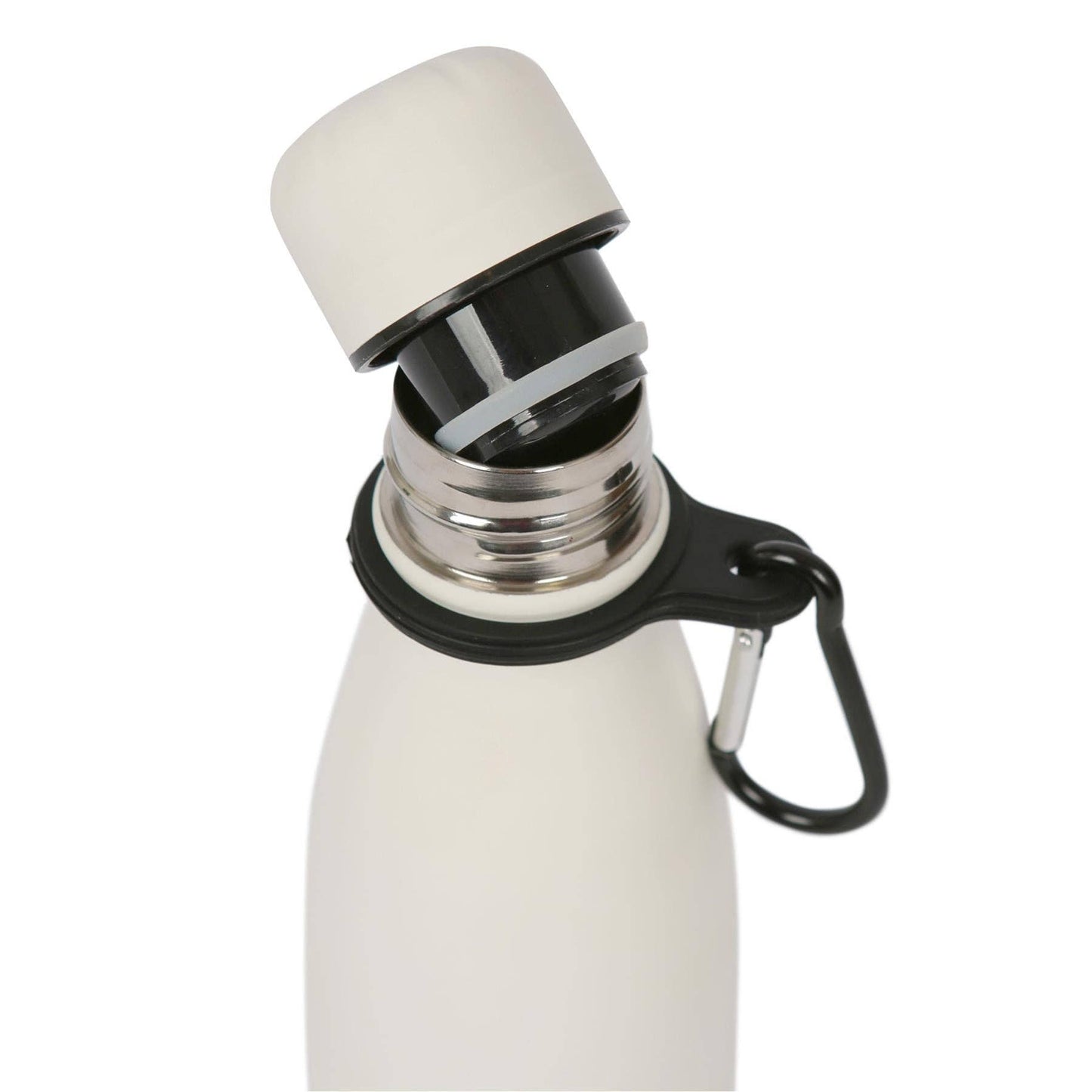 Stainless Steel Water Bottle with Carabiner Clip - 500ml: Matt White