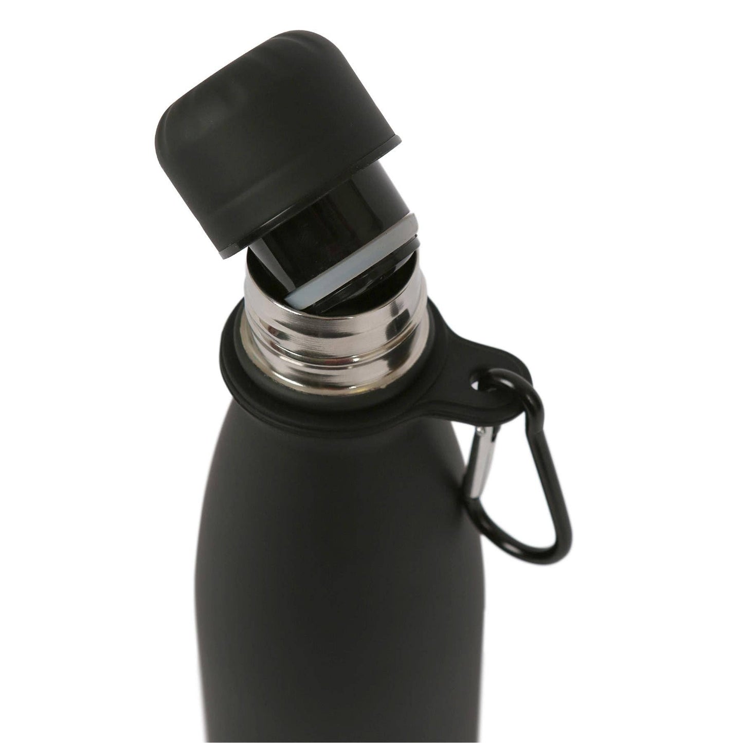 Stainless Steel Water Bottle with Carabiner Clip - 500ml: Matt Black