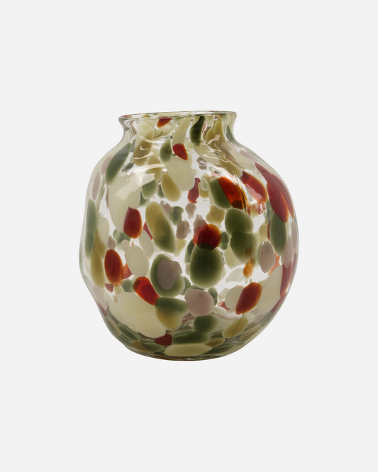 'Dot' handmade, glass vase by House Doctor - green, pink, red, white, ochre