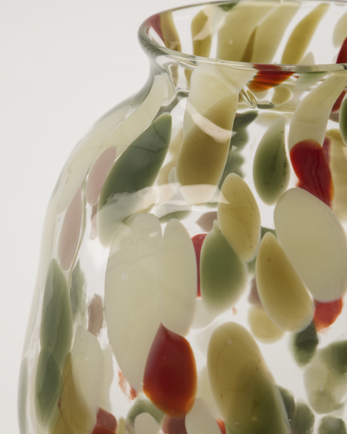 'Dot' handmade, glass vase by House Doctor - green, pink, red, white, ochre