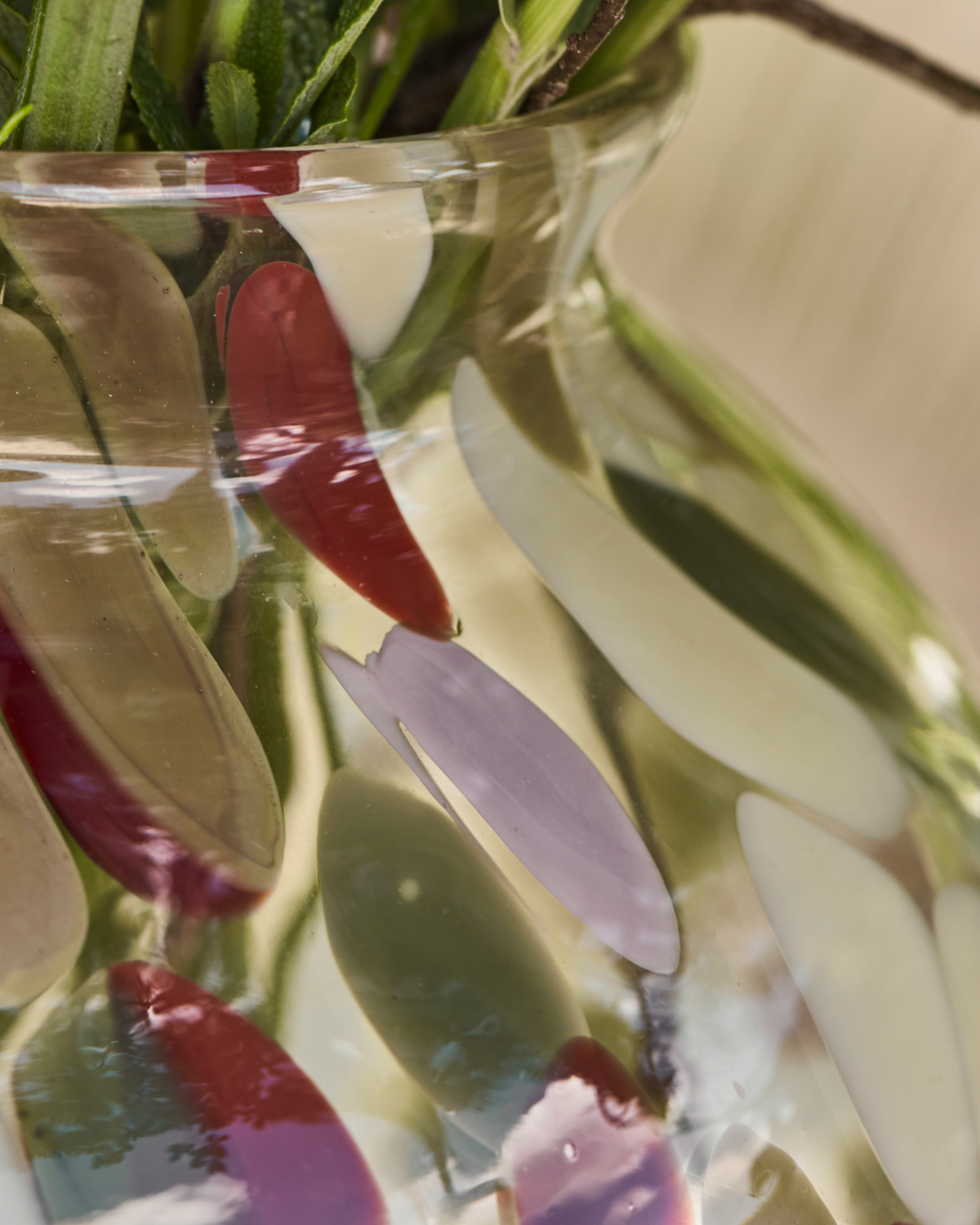'Dot' handmade, glass vase by House Doctor - green, pink, red, white, ochre