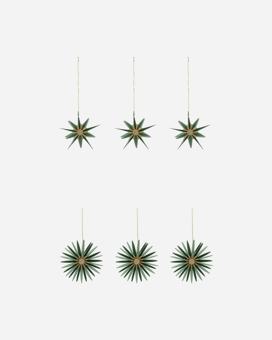 Set of 6 Christmas ornaments 'Stari' by House Doctor - Green & Champagne