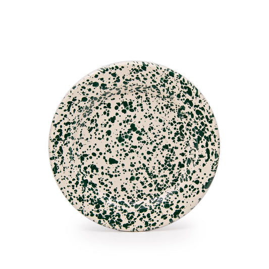 Splatter Enamelware Flat Salad Plate: Green & Cream