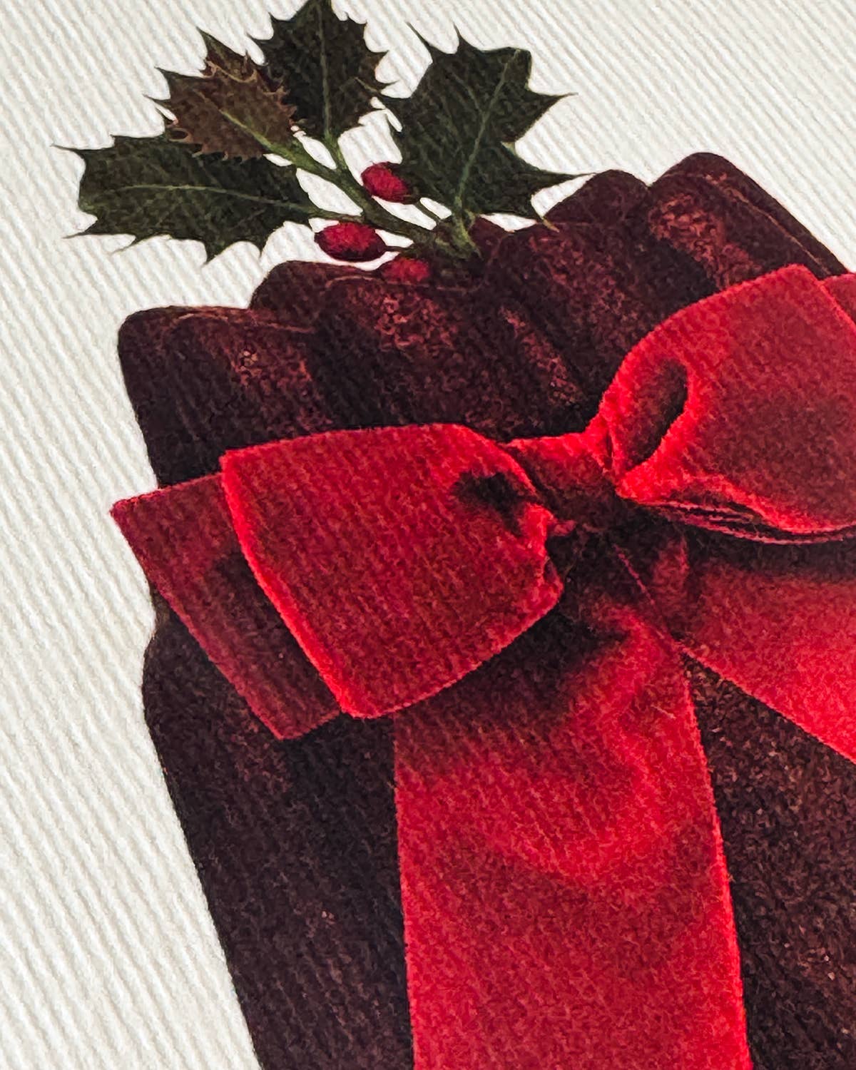 Christmas Plum Pudding Red Velvet Bow Greeting Card: Individual