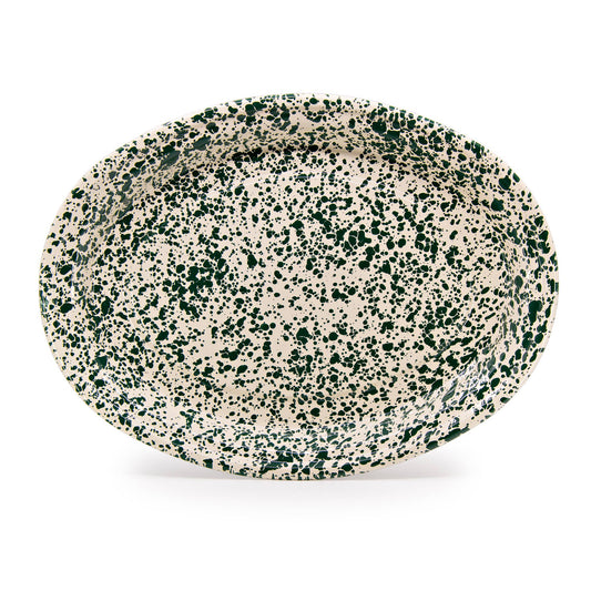 Splatter Enamelware Oval Platter: Green & Cream Splatter