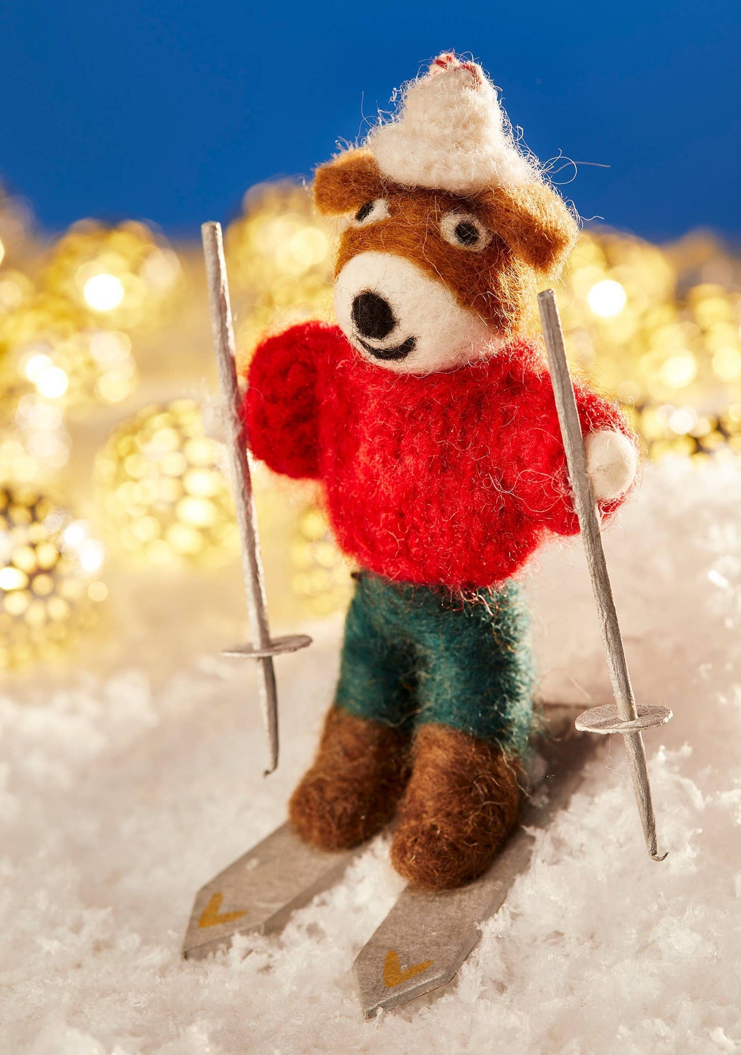 Felt Skiing Brown Bear In Jumper