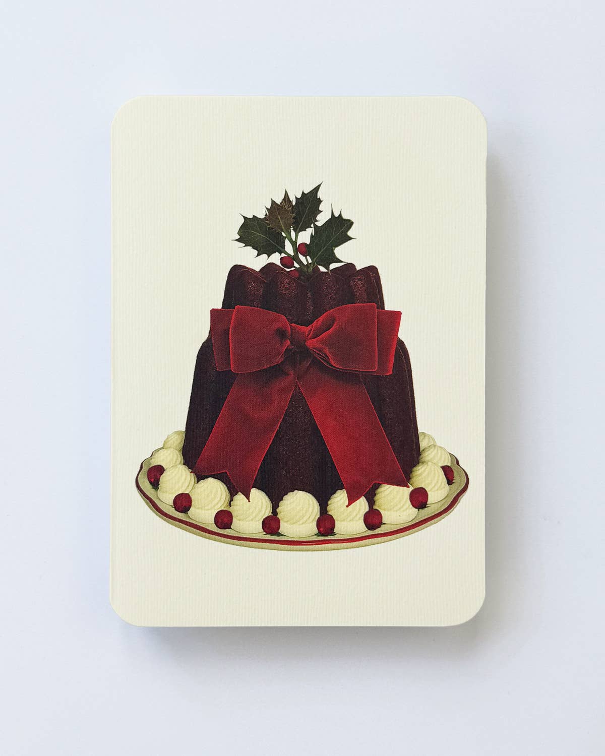 Christmas Plum Pudding Red Velvet Bow Greeting Card: Individual