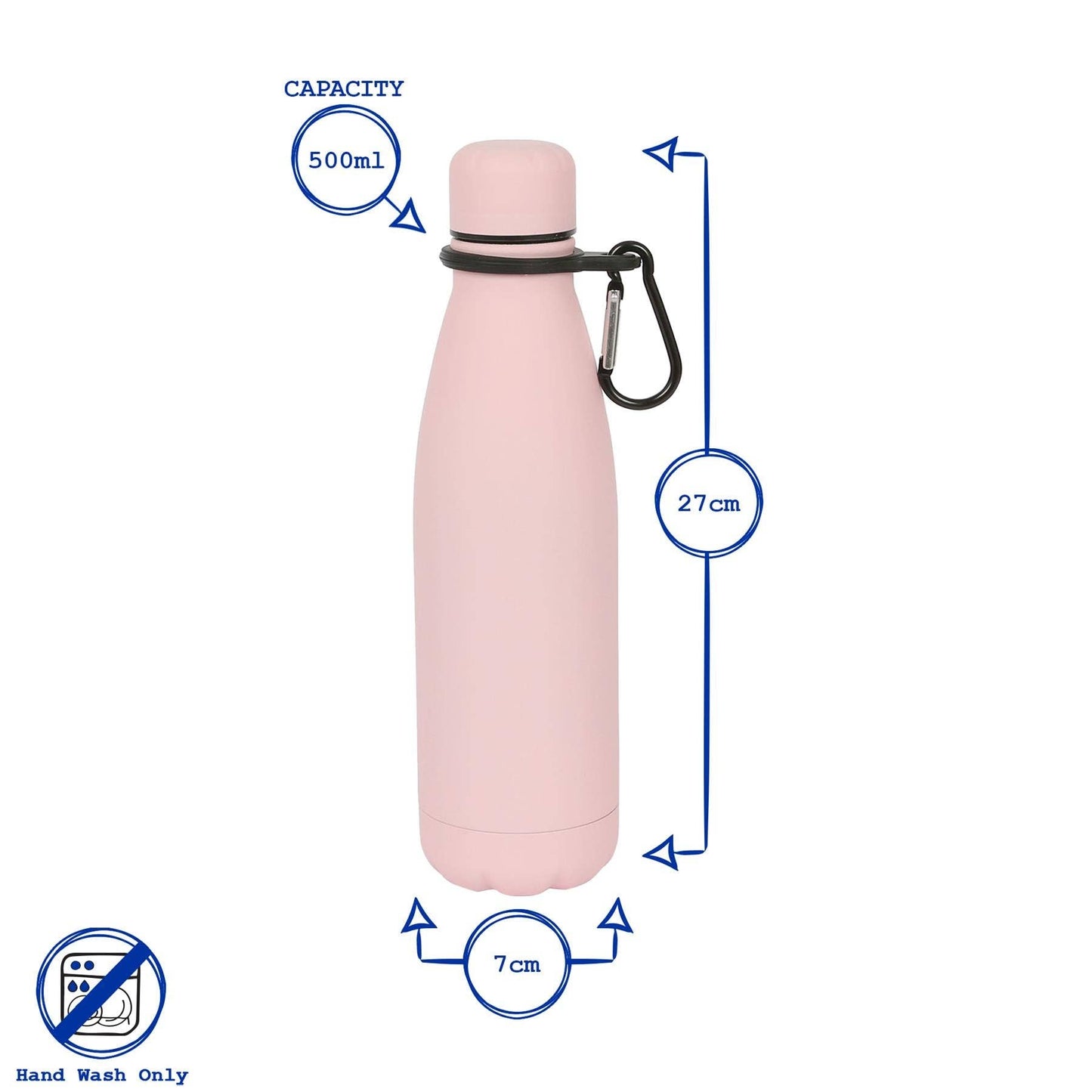 Stainless Steel Water Bottle with Carabiner Clip - 500ml: Matt White
