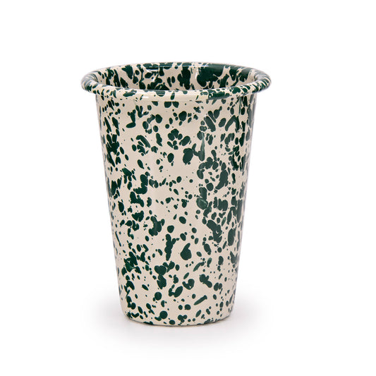 Splatter Enamelware 14 oz Tumbler: Green & Cream Splatter