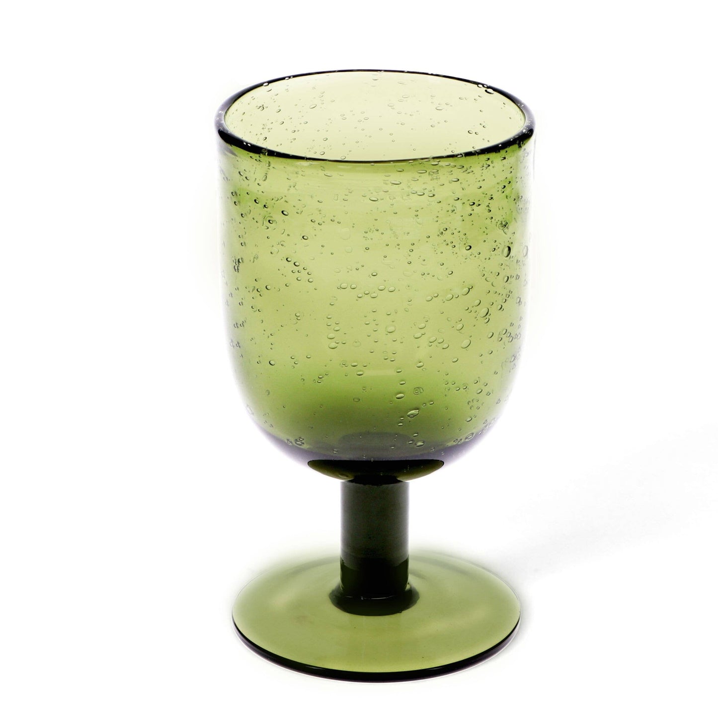Stemmed Hand Blown Bubble Glass - Olive Green