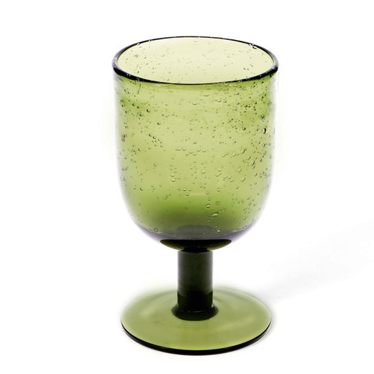 Stemmed Hand Blown Bubble Glass - Olive Green