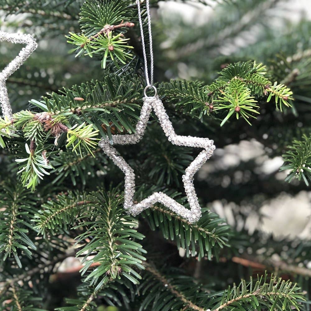 Silver Glass Beaded Star - Smallest