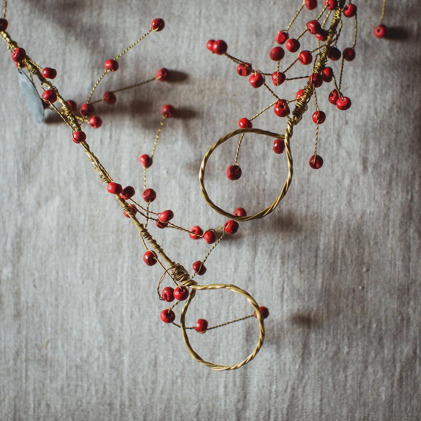 Brass Christmas Red Berry Garland