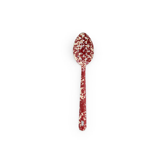 Splatter Enamelware Large Slotted Spoon: Burgundy & Cream Splatter