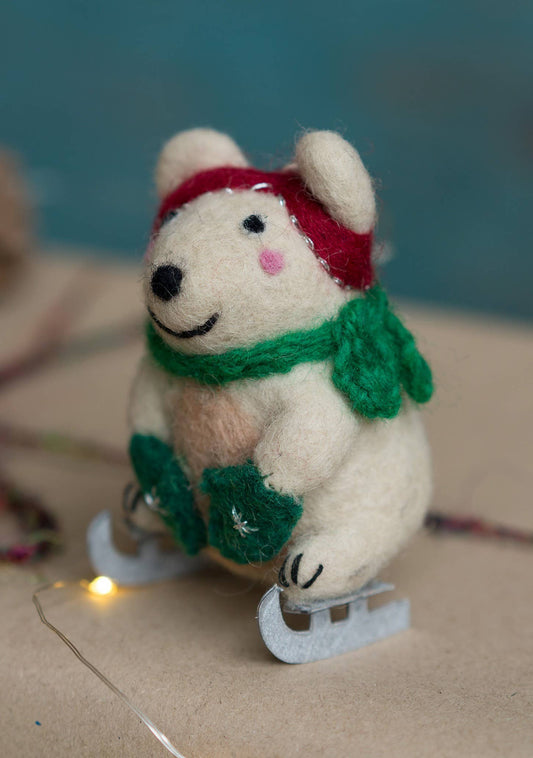 Felt Polar Bear on Ice Skates