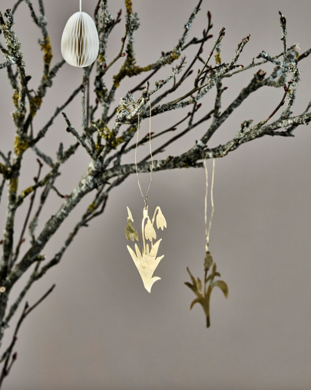 floral easter decorations - set of 3 - antique brass finish