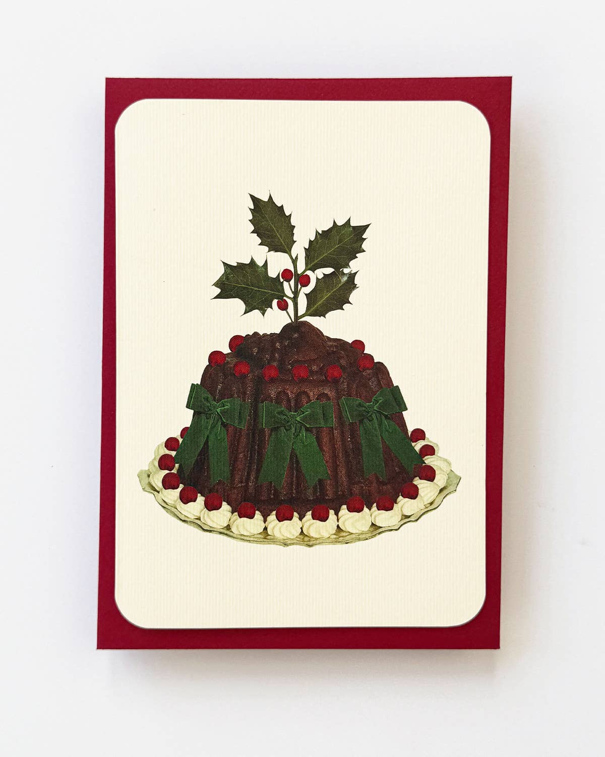 Christmas Plum Pudding Green Bows Greeting Card: Individual