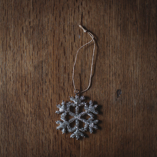 Silver Glass Beaded Small Snowflake