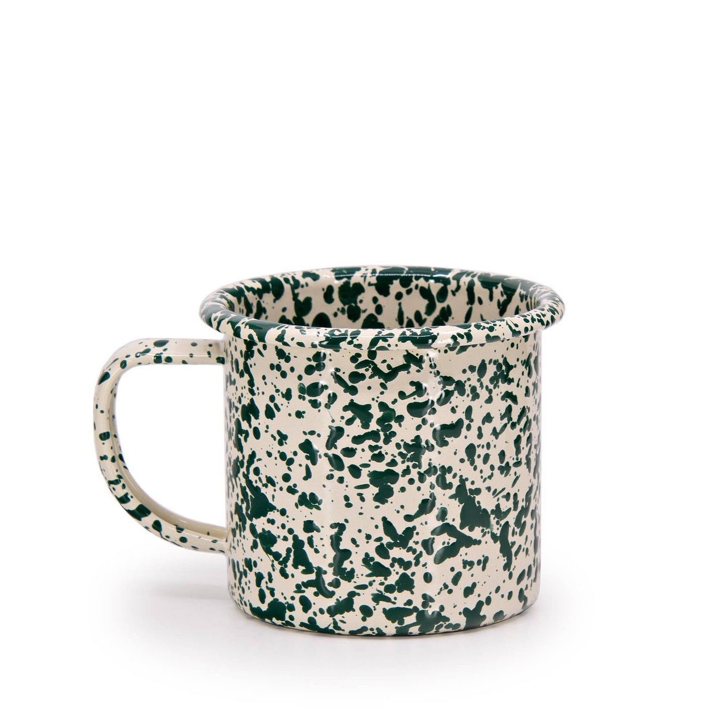 Splatter Enamelware 12 oz Mug: Green & Cream Splatter
