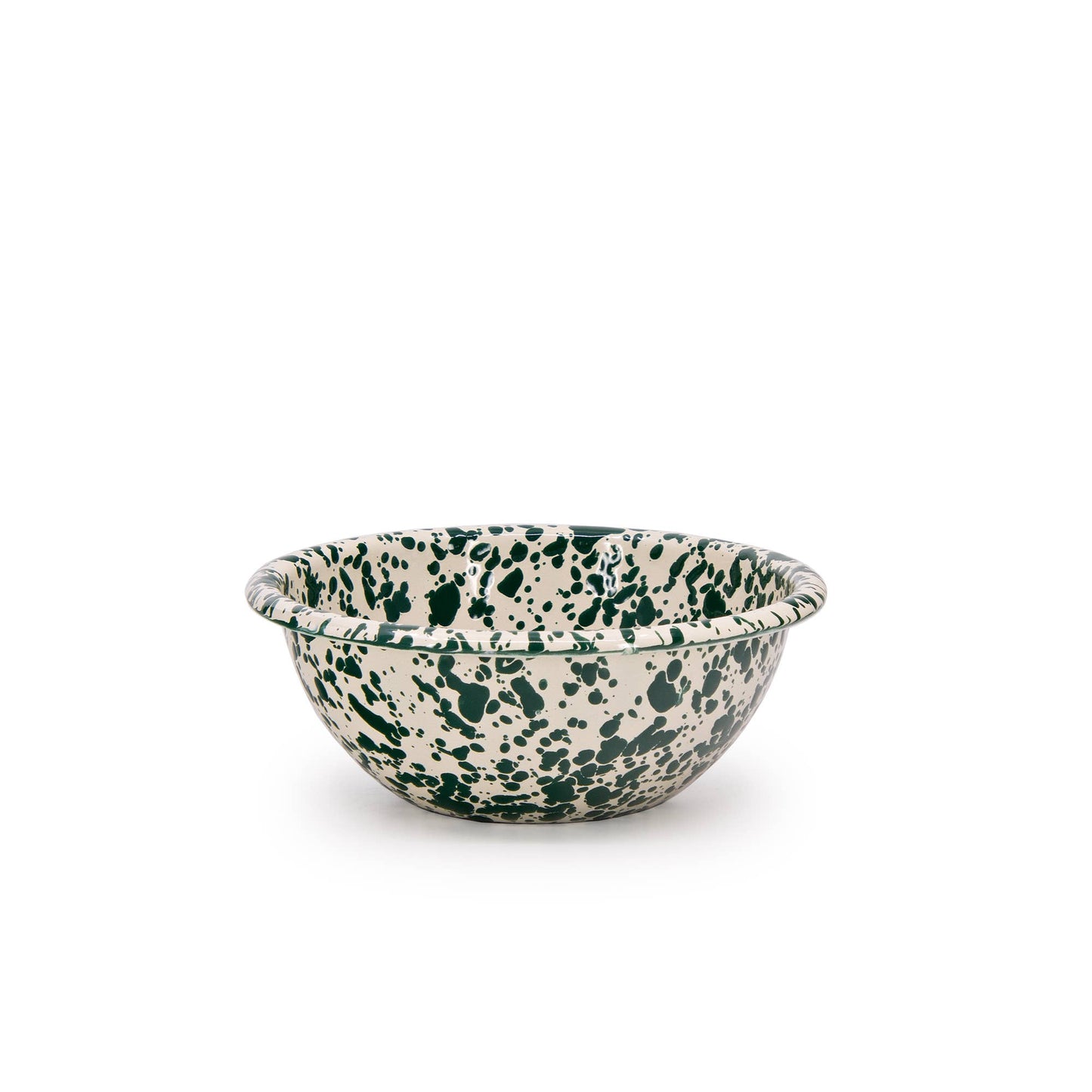 Splatter Enamelware 20 oz Cereal Bowl: Green & Cream Splatter