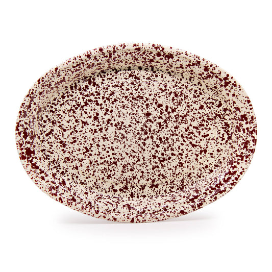 Splatter Enamelware Oval Platter: Burgundy & Cream Splatter