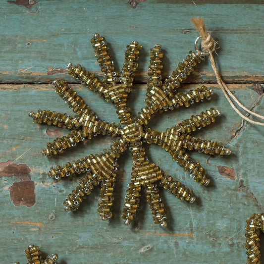 Antique Gold Glass Beaded Medium Snowflake