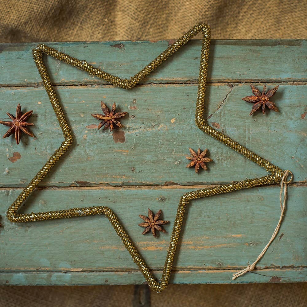 Antique Gold Glass Beaded Large Star