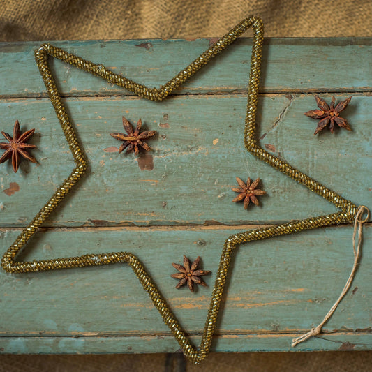 Antique Gold Glass Beaded Medium Star