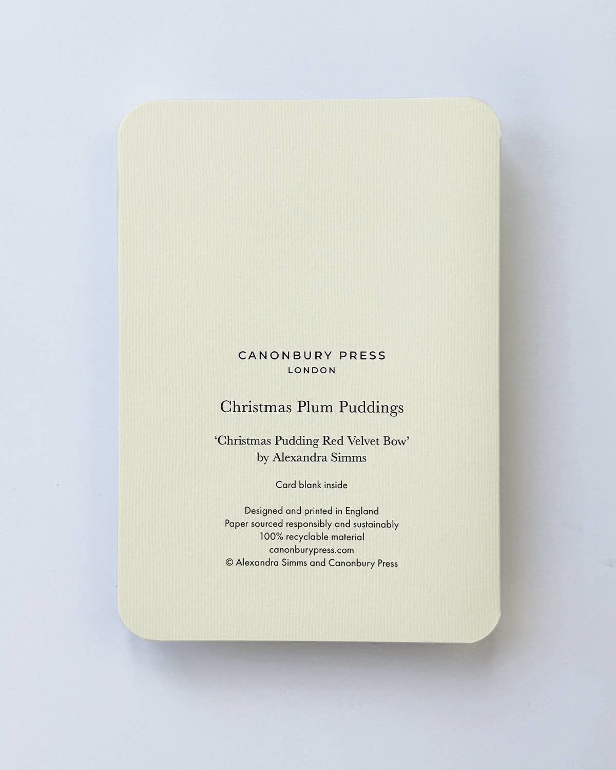 Christmas Plum Pudding Red Velvet Bow Greeting Card: Individual