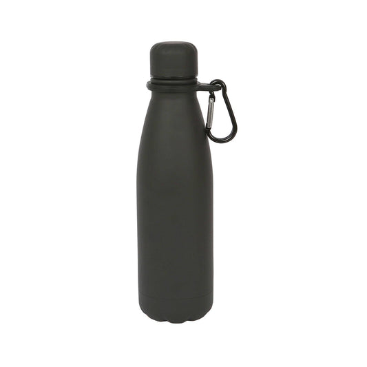 Stainless Steel Water Bottle with Carabiner Clip - 500ml: Matt Black