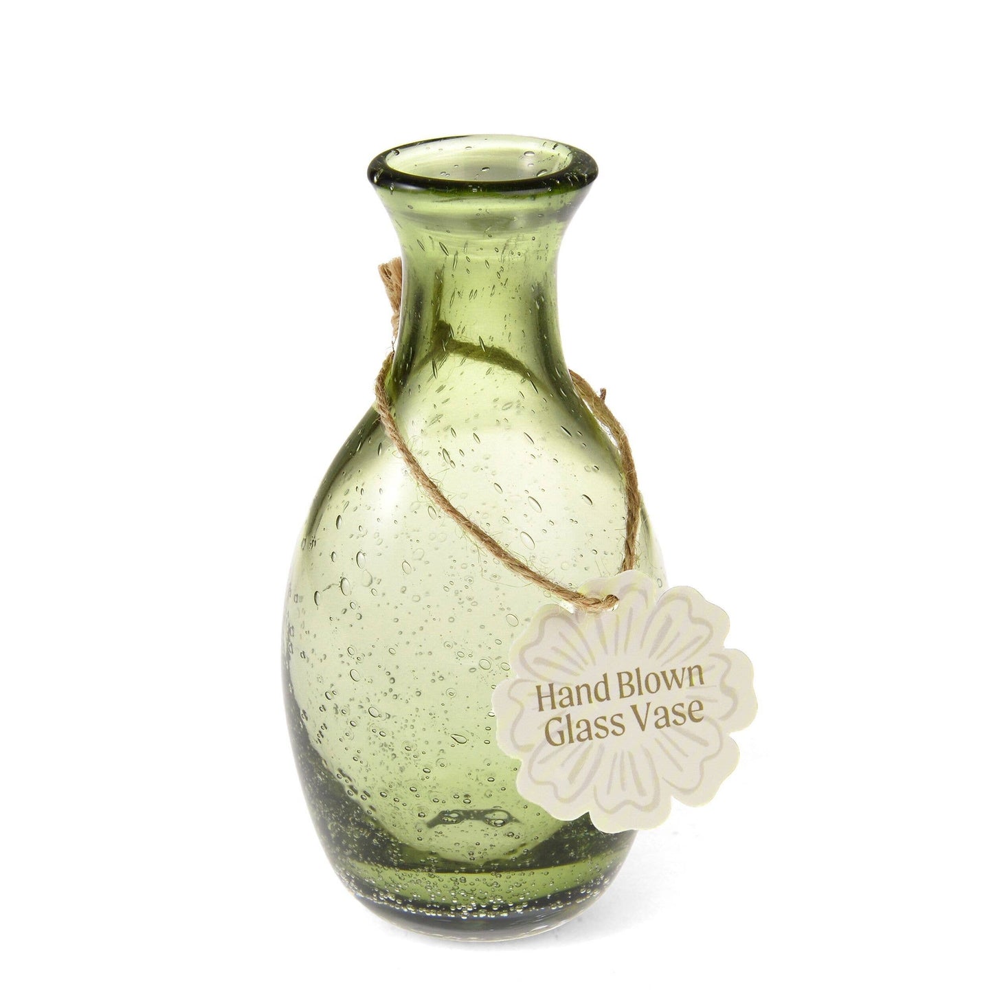 Hand Blown Bubble Glass Vase (14cm) - Olive Green
